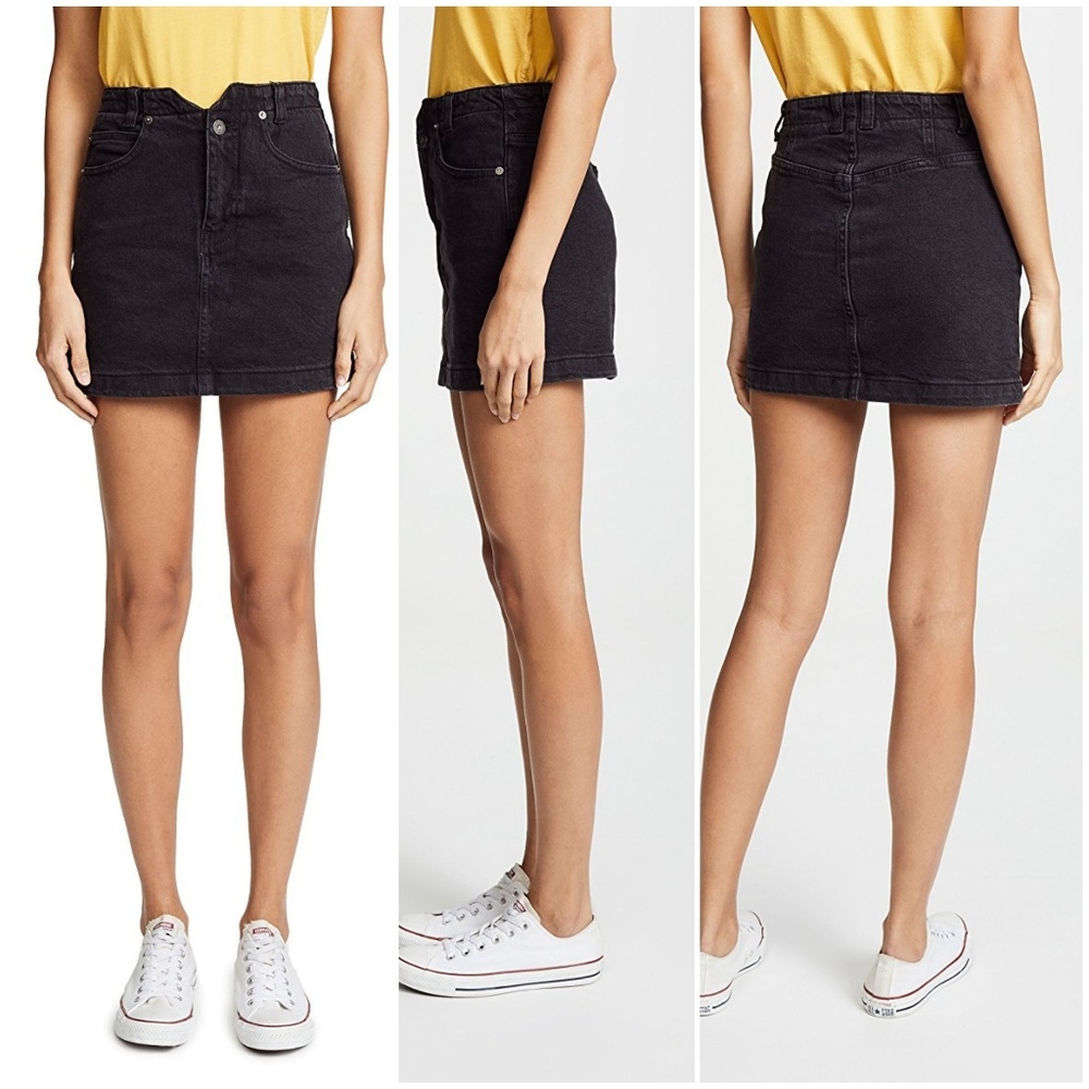 We The Free People She's all that denim Jean mini skirt Black